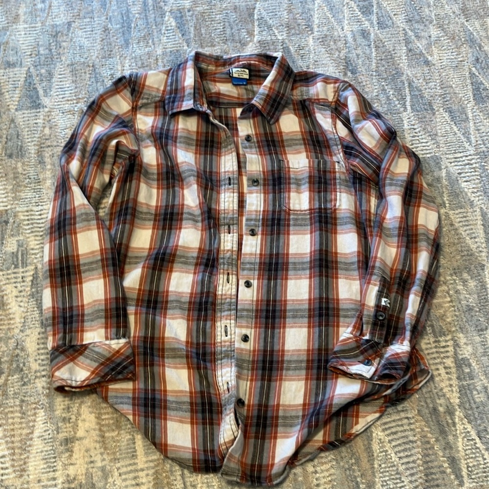 Kavu Deep orange and Charcoal Casual Button Down Shirt, Flannel